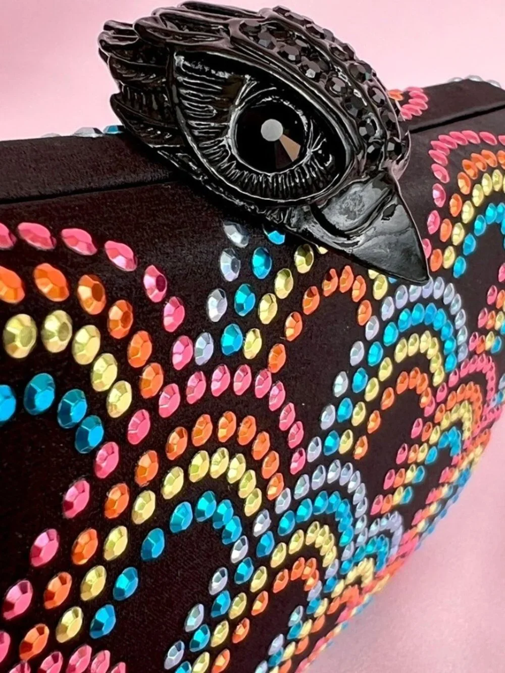 Kurt Geiger Crystal Clutch Bag Rainbow Design + Chain Shoulder Strap NWT